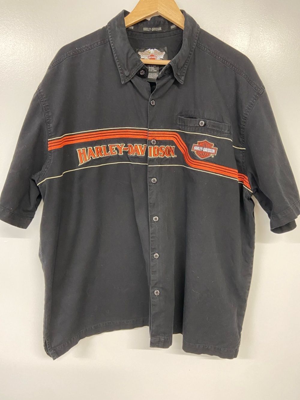 Harley Davison Black Short Sleeve Button Front Shirt Size XXL